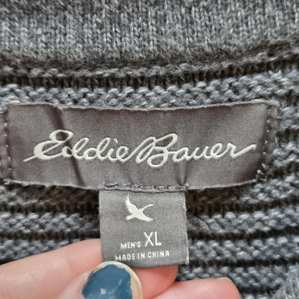 Eddie Bauer Sweater Mens XL‎ Gray Shawl Collar Button 100% Cotton Pullover Knit - Picture 4 of 7